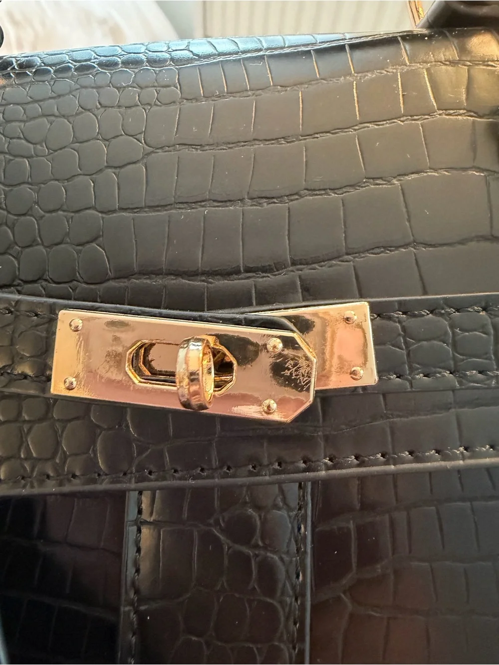 Lisi Lerch Black Faux-Croc Satchel with Top Handle and Crossbody Strap